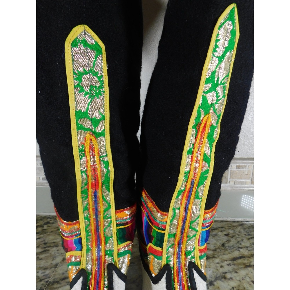 Vintage Mongolian Tibetan Tribal Handmade Wool Felt Leather Snow Boots Unisex - Picture 3 of 12